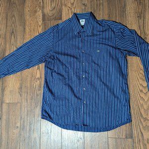 Lacoste Button Down Shirt Mens 45 XL Blue Striped Button Front Long Sleeve